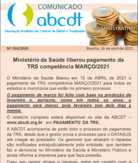 16-04-2021 – Ministério da Saúde libera pagamento da TRS MARÇO