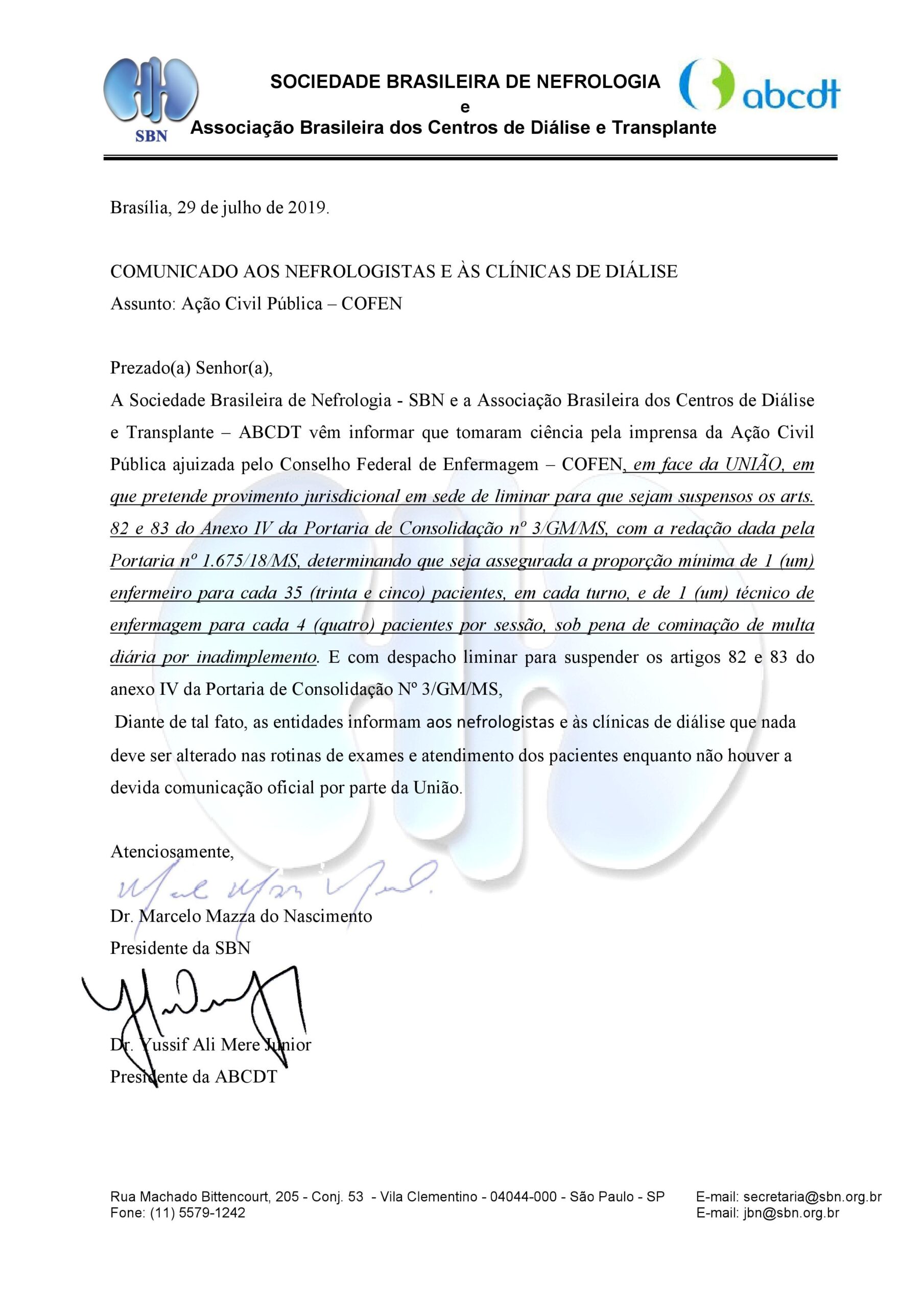 30-07-2019 - Comunicado ABCDT e SBN