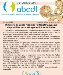 27-01-2021 – Ministério da Saúde republica portaria nº 3822