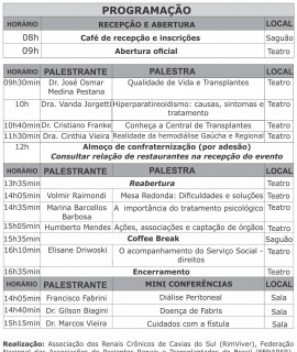 III Encontro Gaúcho de Pacientes Renais e Transplantados Programação